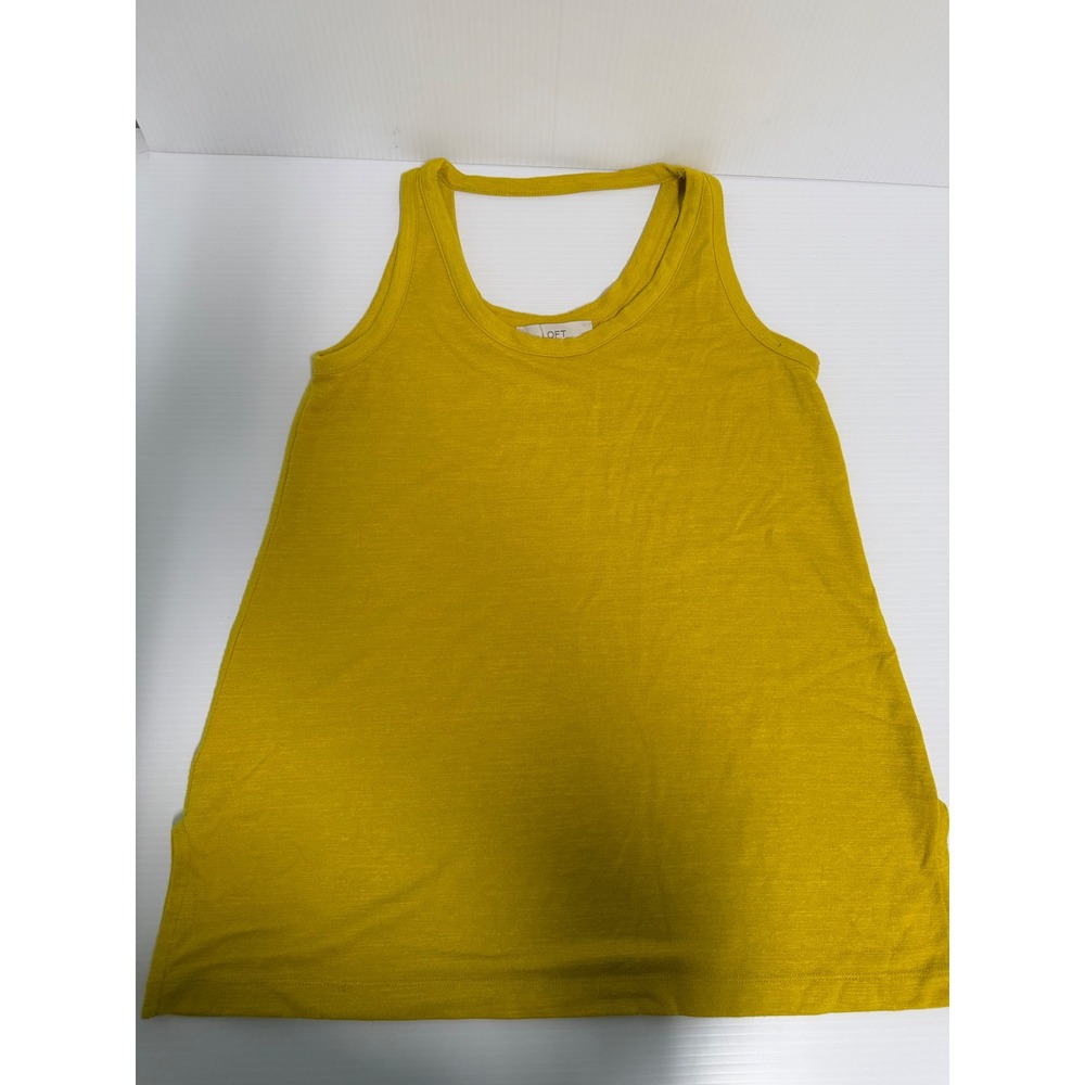 LOFT Mustard Yellow Slub Knit Tank Top Scoop Neck Back Strap Detail Small